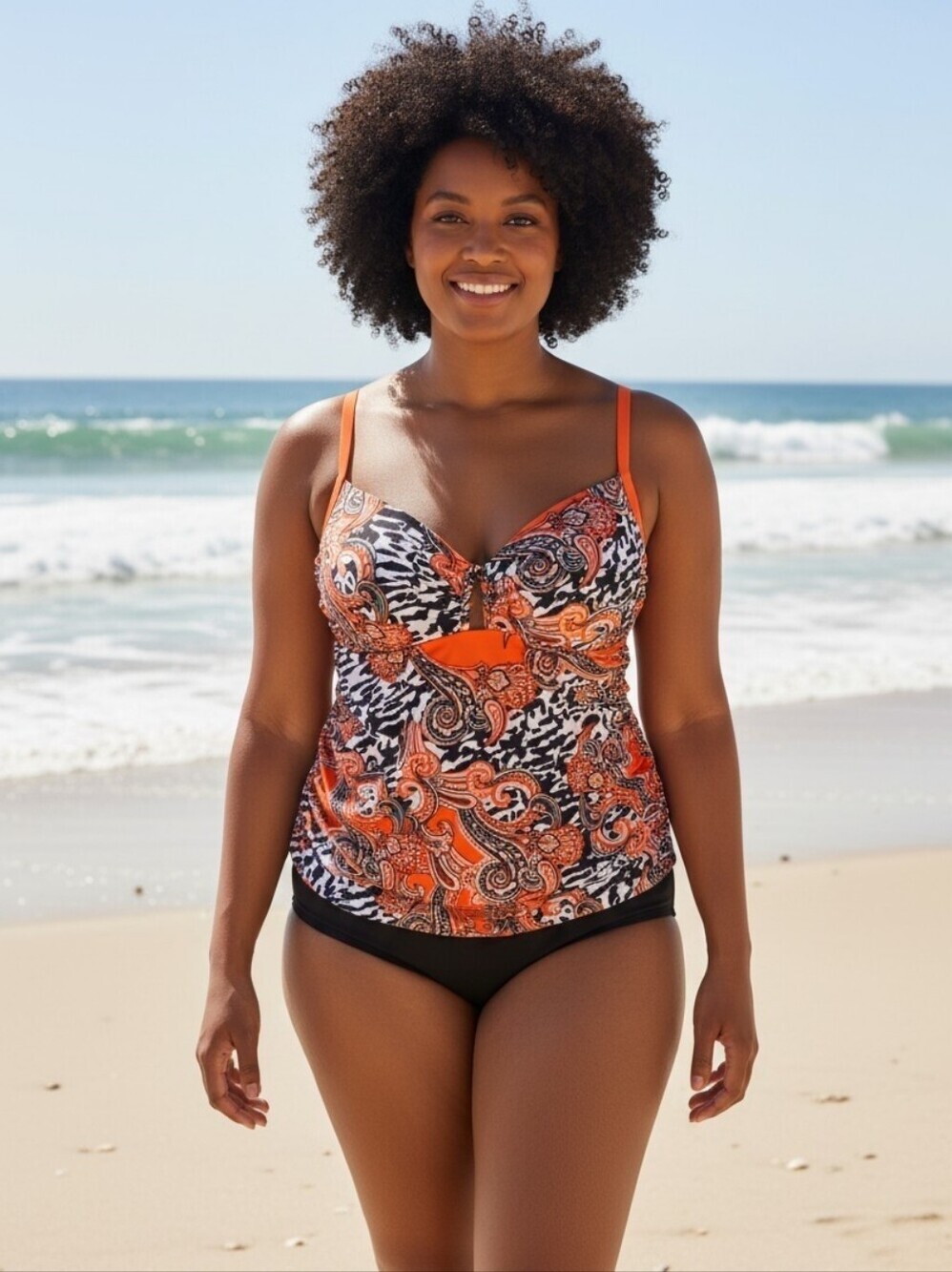 Cacique Sz 44DDD Paisley Animal Print Orange Tankini Swim Built In Bra SW90